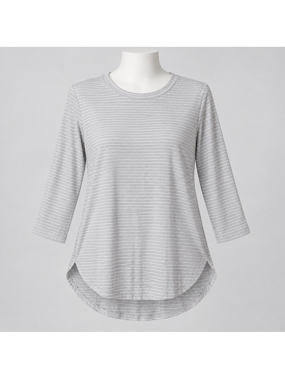 Fresh Produce Womenโs M Gray Stripe Cotton 3/4 Sleeve Coastal High Low Tunic USA